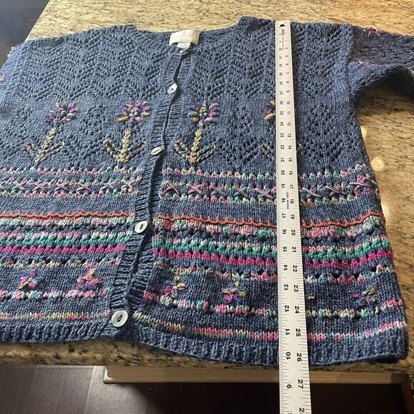Vintage Express Tricot Hand Knit Multi Color Floral Design Size Large Cardigan - Picture 12 of 12